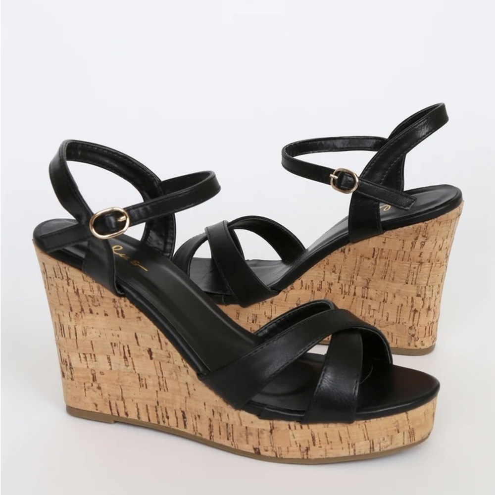 Lulus Black Strappy Nixie Wedge Platform Shoes